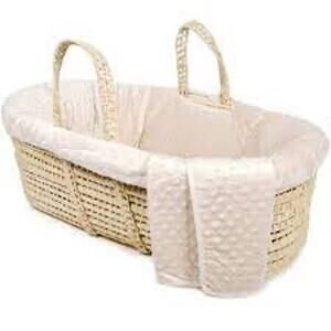 COPY - New Tadpoles Moses basket bedding set, Minky Dot Bedding Set, Cream